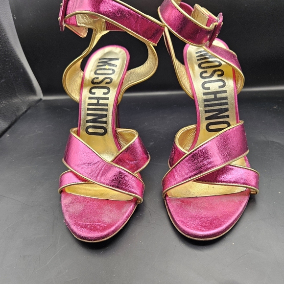 Moschino Pink & Gold Ankle Strap stiletto Sandal Heels Sz 39 8.5 - Picture 7 of 8
